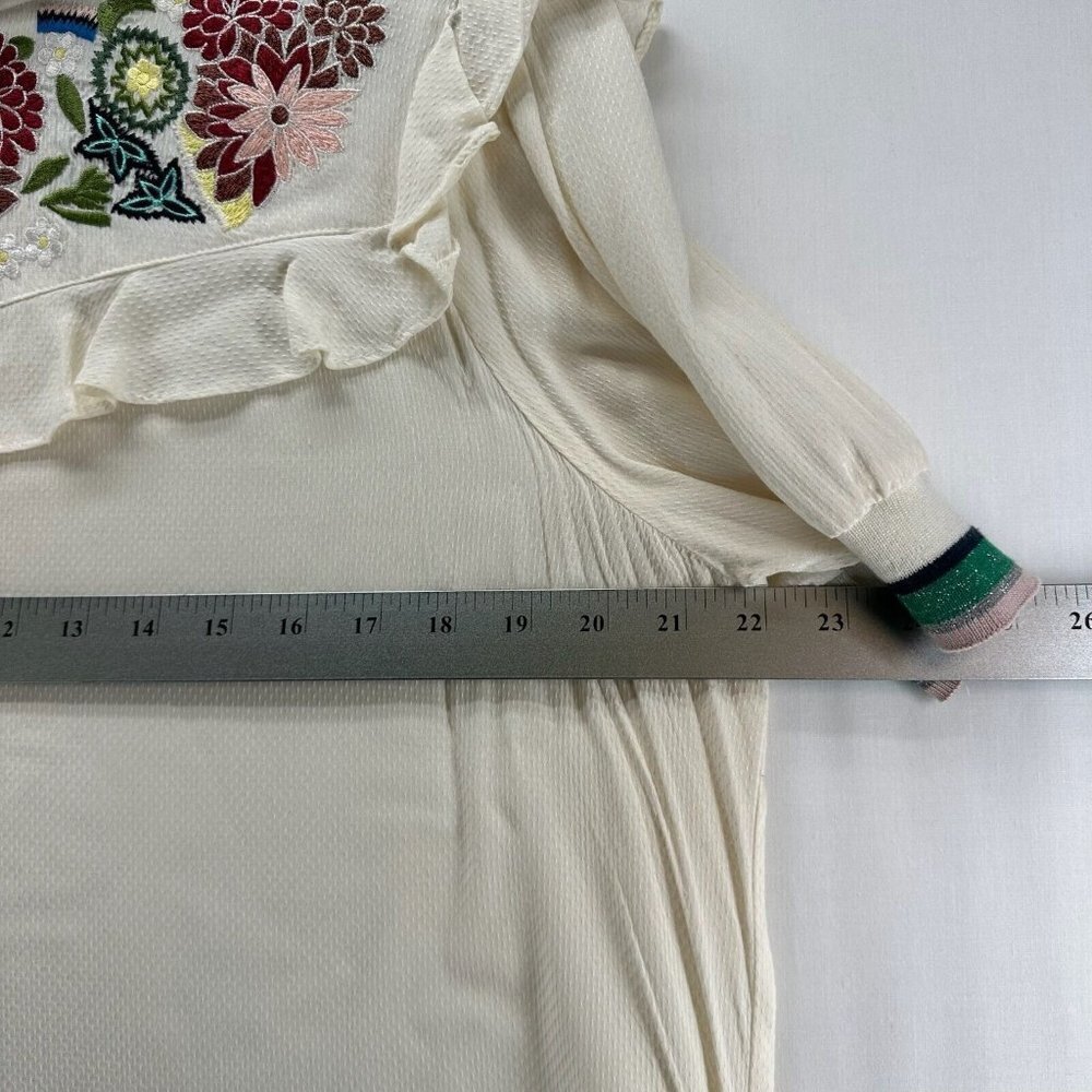 A Picture's Worth Top Womens L Embroidered Ruffled Yoke Short Sleeve Off White - Picture 9 of 11